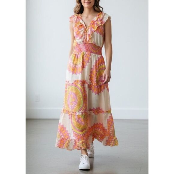 Love the Label Dresses & Skirts - NWT Love the Label Boho Maxi Dress Linen Blend Ruffle Tiered Size L